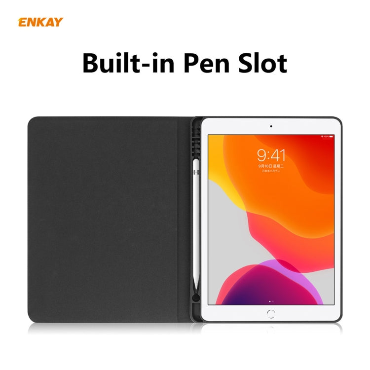 For iPad 10.2 2021 / 2020 / 2019 ENKAY ENK-8023 Cow Texture PU Leather + TPU Smart Case with Pen Slot(Black) by ENKAY