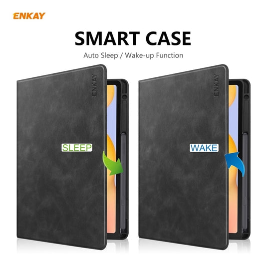 ENKAY ENK-8025 Cow Texture PU Leather + TPU Smart Case with Pen Slot for Samsung Galaxy Tab S6 Lite P610 / P615 / Tab S6 Lite 2022 / P613 / P619(Black) by ENKAY