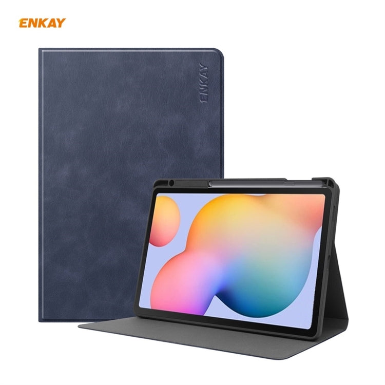 ENKAY ENK-8025 Cow Texture PU Leather + TPU Smart Case with Pen Slot for Samsung Galaxy Tab S6 Lite P610 / P615 / Tab S6 Lite 2022 / P613 / P619(Dark Blue) by ENKAY