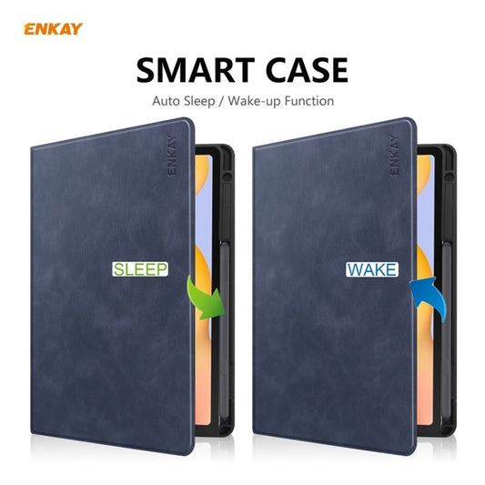 ENKAY ENK-8025 Cow Texture PU Leather + TPU Smart Case with Pen Slot for Samsung Galaxy Tab S6 Lite P610 / P615 / Tab S6 Lite 2022 / P613 / P619(Dark Blue) by ENKAY