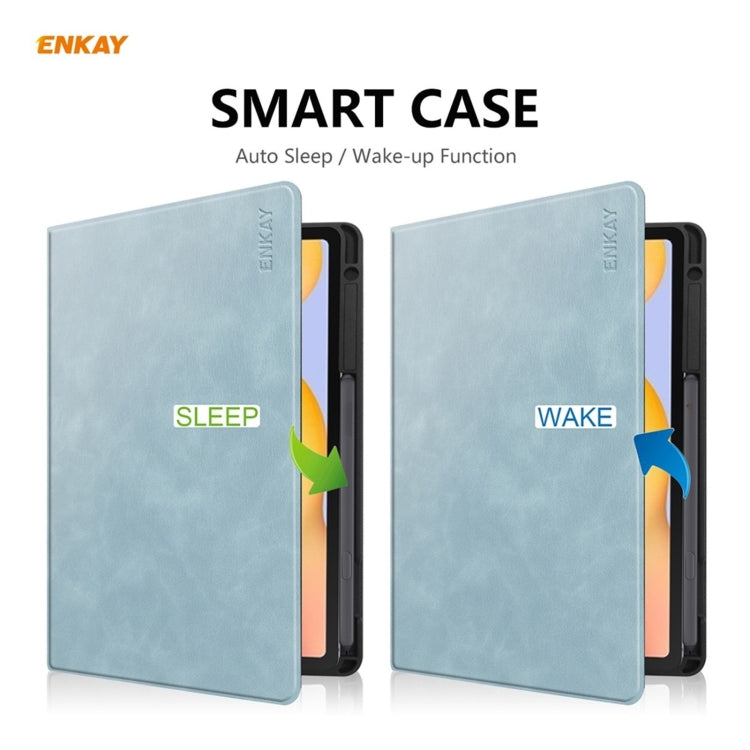 ENKAY ENK-8025 Cow Texture PU Leather + TPU Smart Case with Pen Slot for Samsung Galaxy Tab S6 Lite P610 / P615 / Tab S6 Lite 2022 / P613 / P619(Sky Blue) by ENKAY