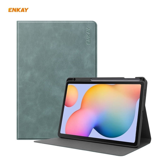 ENKAY ENK-8025 Cow Texture PU Leather + TPU Smart Case with Pen Slot for Samsung Galaxy Tab S6 Lite P610 / P615 / Tab S6 Lite 2022 / P613 / P619(Green) by ENKAY