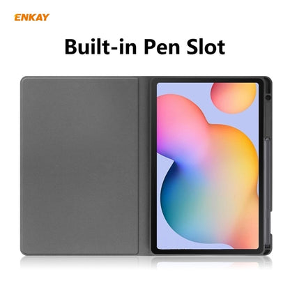 ENKAY ENK-8025 Cow Texture PU Leather + TPU Smart Case with Pen Slot for Samsung Galaxy Tab S6 Lite P610 / P615 / Tab S6 Lite 2022 / P613 / P619(Black) by ENKAY