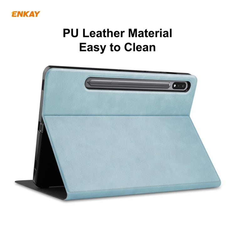 ENKAY ENK-8026 Cow Texture PU Leather + TPU Smart Case with Pen Slot for Samsung Galaxy Tab S8 / Galaxy Tab S7 11.0 T870 / T875(Sky Blue) by ENKAY