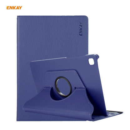 For Samsung Galaxy Tab S6 Lite P610 / P615 / Tab S6 Lite 2022 / P613 / P619 ENKAY 360 Rotation Kickstand Leather Smart Tablet Case(Dark Blue) by ENKAY