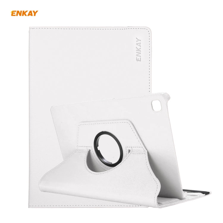 For Samsung Galaxy Tab S6 Lite P610 / P615 / Tab S6 Lite 2022 / P613 / P619 ENKAY 360 Rotation Kickstand Leather Smart Tablet Case(White) by ENKAY