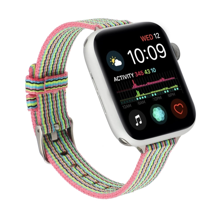 Woven Canvas Nylon Wrist Strap Watch Band For Series 7 45mm / 6 & SE & 5 & 4 44mm / 3 & 2 & 1 42mm(Pink Green) by bashfashion