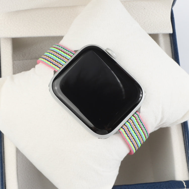 Woven Canvas Nylon Wrist Strap Watch Band For Series 7 45mm / 6 & SE & 5 & 4 44mm / 3 & 2 & 1 42mm(Pink Green) by bashfashion