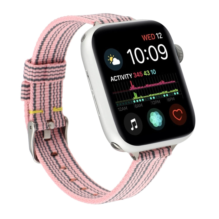 Woven Canvas Nylon Wrist Strap Watch Band For Series 7 45mm / 6 & SE & 5 & 4 44mm / 3 & 2 & 1 42mm(Pink Black) by bashfashion
