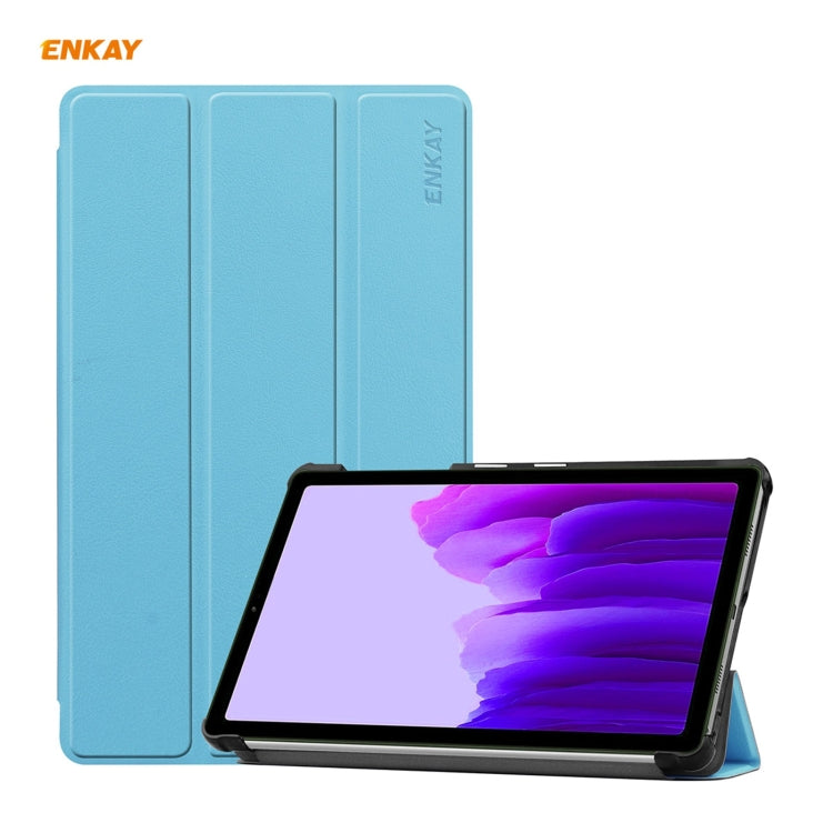 ENKAY PU Leather + Plastic Case with Three-folding Holder for Samsung Galaxy Tab A7 Lite T220 / T225(Light Blue) by ENKAY