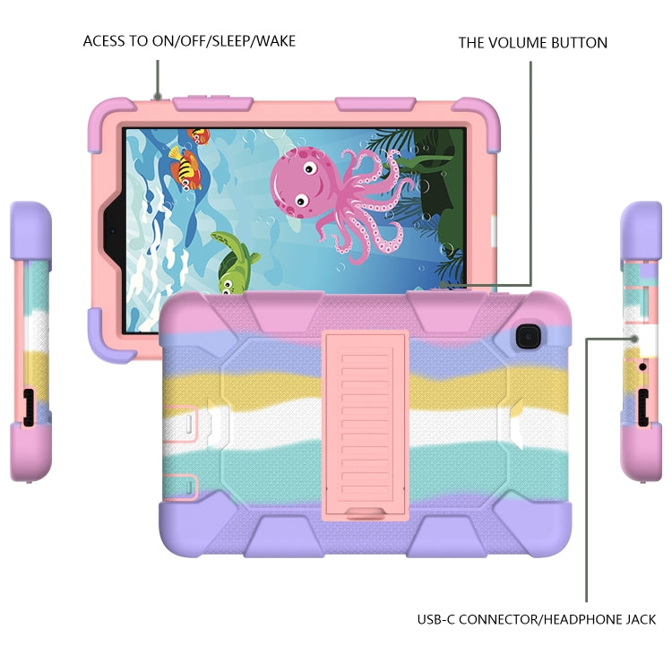 For Samsung Galaxy Tab A7 Lite T220 / T225 Two-Color Robot Shockproof Silicone + PC Protective Case with Holder(Rainbow+Rose Gold) by bashfashion