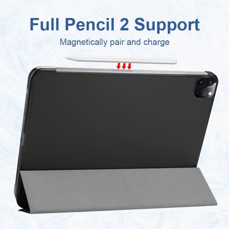 For iPad Pro 11 2022 / 2021 / 2020 ENKAY 3-Folding Shockproof PC Cover Custer Texture PU Leather Tablet Case with Holder & Sleep / Wake-up Function(Black) by ENKAY