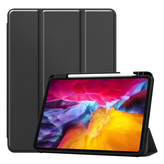 For iPad Pro 11 2022 / 2021 / 2020 ENKAY 3-Folding Shockproof TPU Cover Custer Texture PU Leather Tablet Case with Pencil Slot & Holder & Sleep / Wake-up Function(Black) by ENKAY