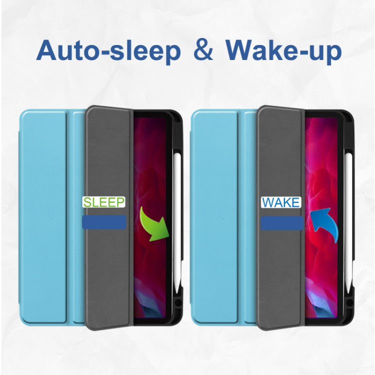 For iPad Pro 11 2022 / 2021 / 2020 ENKAY 3-Folding Shockproof TPU Cover Custer Texture PU Leather Tablet Case with Pencil Slot & Holder & Sleep / Wake-up Function(Dark Blue) by ENKAY