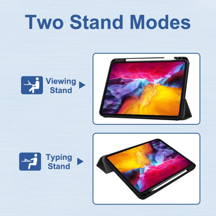 For iPad Pro 11 2022 / 2021 / 2020 ENKAY 3-Folding Shockproof TPU Cover Custer Texture PU Leather Tablet Case with Pencil Slot & Holder & Sleep / Wake-up Function(Dark Blue) by ENKAY