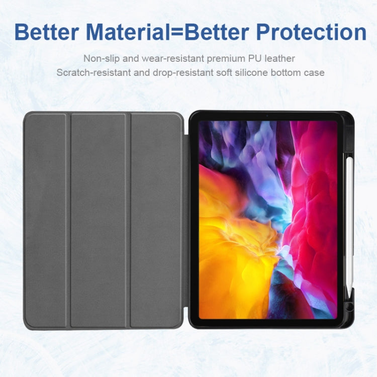 For iPad Pro 11 2022 / 2021 / 2020 ENKAY 3-Folding Shockproof TPU Cover Custer Texture PU Leather Tablet Case with Pencil Slot & Holder & Sleep / Wake-up Function(Dark Blue) by ENKAY