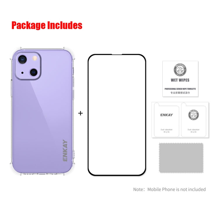 For iPhone 13 mini Hat-Prince ENKAY Clear TPU Shockproof Soft Case Drop Protection Cover + Full Coverage Tempered Glass Protector Film by ENKAY