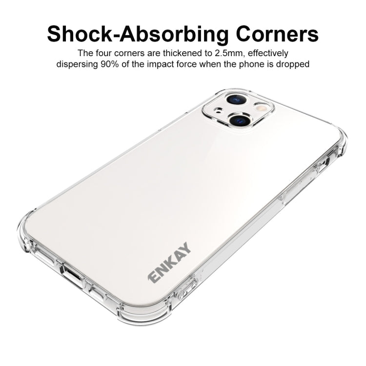 For iPhone 13 Hat-Prince ENKAY Clear TPU Shockproof Soft Case Drop Protection Cover + Clear HD Tempered Glass Protector Film by ENKAY