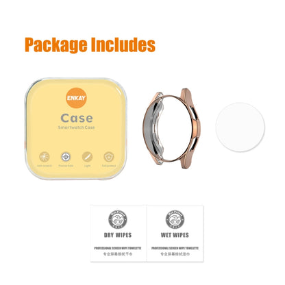 For Samsung Galaxy Watch4 Classic 42mm ENKAY Hat-Prince Full Coverage Electroplate Soft Case TPU HD Clear Cover + Tempered Glass Protector(Rose Gold) by ENKAY