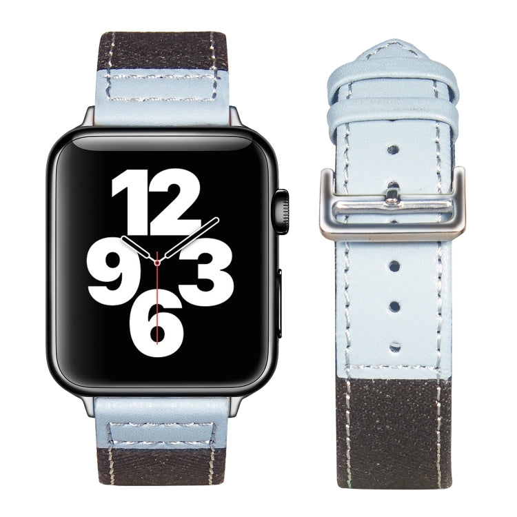 Silver Buckle Leather Strap For Apple Watch Series 9&8&7 41mm / SE 3&SE 2&6&SE&5&4 40mm / 3&2&1 38mm(Black + light blue) by bashfashion