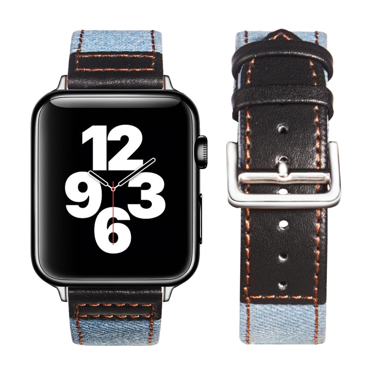 Silver Buckle Leather Strap For Apple Watch Series 9&8&7 41mm / SE 3&SE 2&6&SE&5&4 40mm / 3&2&1 38mm(Light Blue+Black) by bashfashion