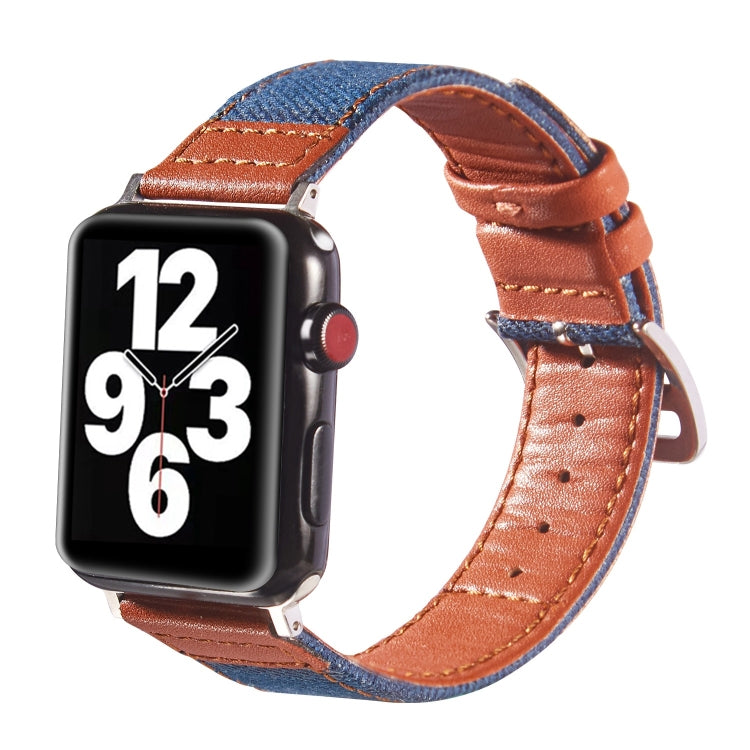 Silver Buckle Leather Strap For Apple Watch Series 9&8&7 41mm / SE 3&SE 2&6&SE&5&4 40mm / 3&2&1 38mm(Light blue + brown) by bashfashion