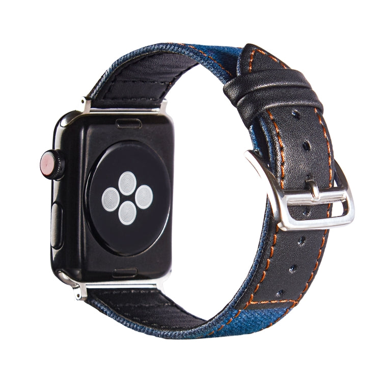 Silver Buckle Leather Strap For Apple Watch Series 9&8&7 41mm / SE 3&SE 2&6&SE&5&4 40mm / 3&2&1 38mm(Light blue + brown) by bashfashion
