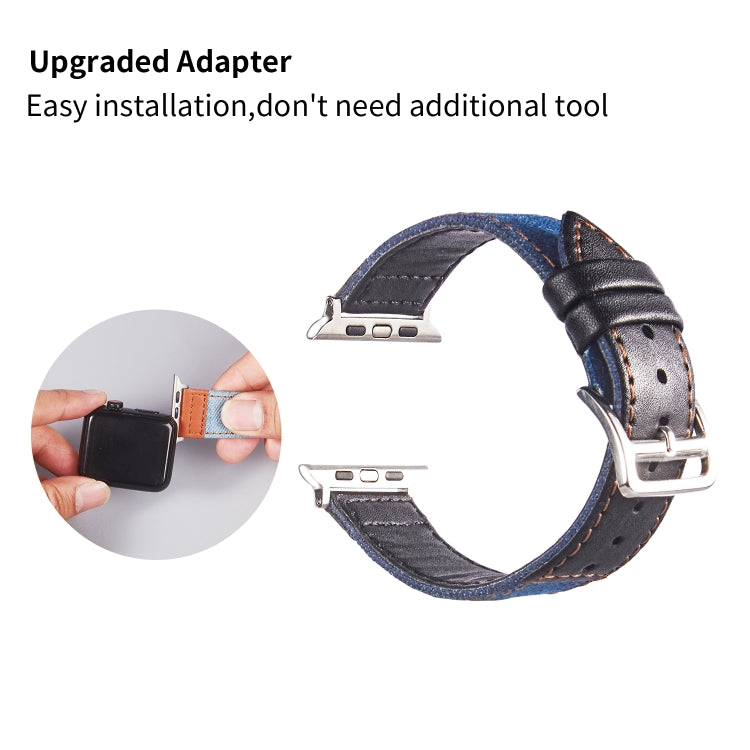 Silver Buckle Leather Strap For Apple Watch Series 9&8&7 41mm / SE 3&SE 2&6&SE&5&4 40mm / 3&2&1 38mm(Light Blue+Black) by bashfashion