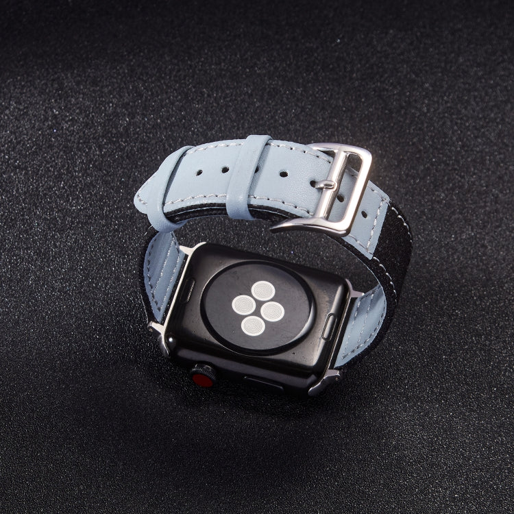 Silver Buckle Leather Strap For Apple Watch Series 9&8&7 41mm / SE 3&SE 2&6&SE&5&4 40mm / 3&2&1 38mm(Light Blue+Black) by bashfashion