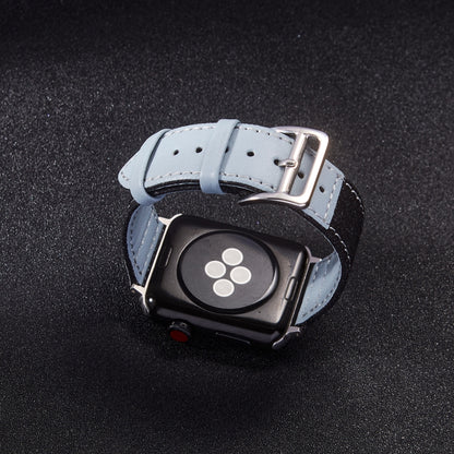 Silver Buckle Leather Strap For Apple Watch Series 9&8&7 41mm / SE 3&SE 2&6&SE&5&4 40mm / 3&2&1 38mm(Light Blue+Black) by bashfashion
