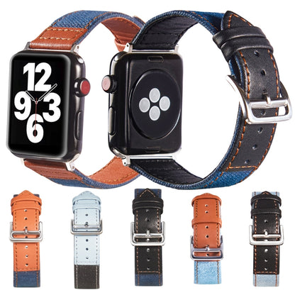 Silver Buckle Leather Strap For Apple Watch Series 9&8&7 41mm / SE 3&SE 2&6&SE&5&4 40mm / 3&2&1 38mm(Black + light blue) by bashfashion