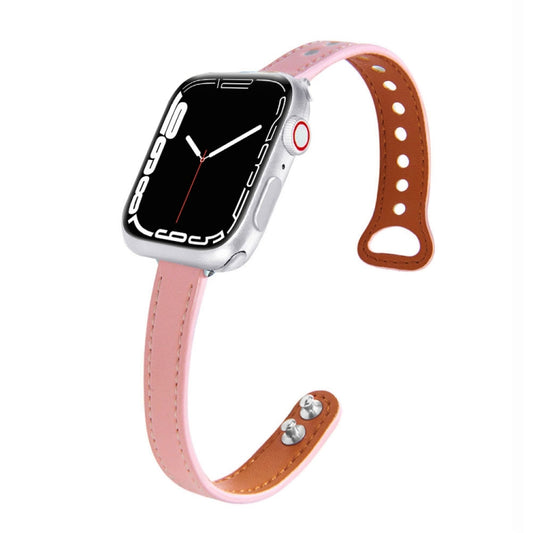 Leather Strap Watch Band For Apple Watch Series 9&8&7 41mm / SE 3&SE 2&6&SE&5&4 40mm / 3&2&1 38mm(Pink) by bashfashion