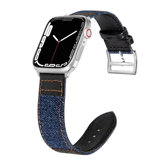Denim Fit Leather Watch Band For Apple Watch Series 9&8&7 41mm / SE 3&SE 2&6&SE&5&4 40mm / 3&2&1 38mm(Blue+Black) by bashfashion