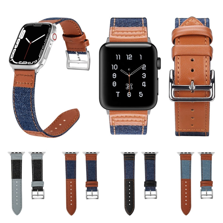 Denim Fit Leather Watch Band For Apple Watch Series 9&8&7 41mm / SE 3&SE 2&6&SE&5&4 40mm / 3&2&1 38mm(Blue+Brown) by bashfashion