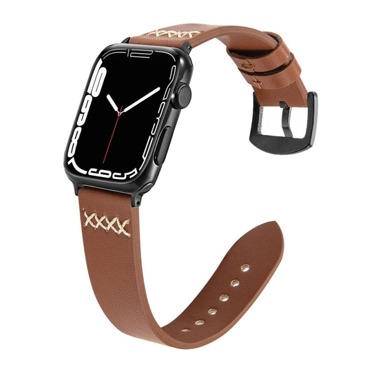 Leather Strap Watch Band For Apple Watch Series 9&8&7 41mm / SE 3&SE 2&6&SE&5&4 40mm / 3&2&1 38mm(Brown) by bashfashion
