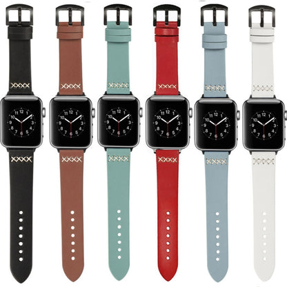 Leather Strap Watch Band For Apple Watch Series 9&8&7 41mm / SE 3&SE 2&6&SE&5&4 40mm / 3&2&1 38mm(Black) by bashfashion