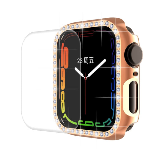 ENKAY Hat-Prince Electroplate PC Diamond Watch Case + Full Coverage Curved PET Screen Protector Film For Apple Watch Series 9 / 8 / 7 45mm(Rose Gold) by ENKAY