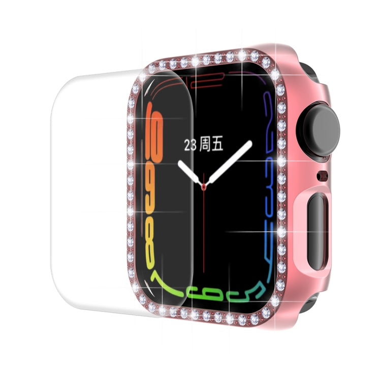 ENKAY Hat-Prince Electroplate PC Diamond Watch Case + Full Coverage Curved PET Screen Protector Film For Apple Watch Series 9 / 8 / 7 41mm(Pink) by ENKAY