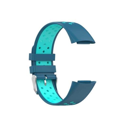 For Fitbit Charge 5 Double Color Metal Buckle Hole Silicone Watch Band(Blue Green) by bashfashion