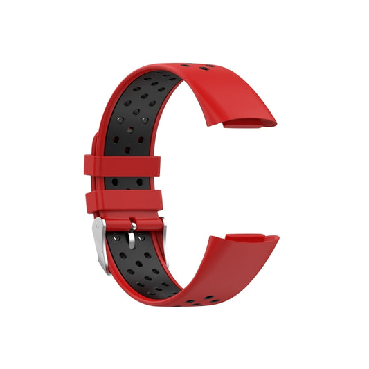 For Fitbit Charge 5 Double Color Metal Buckle Hole Silicone Watch Band(Red Black) by bashfashion