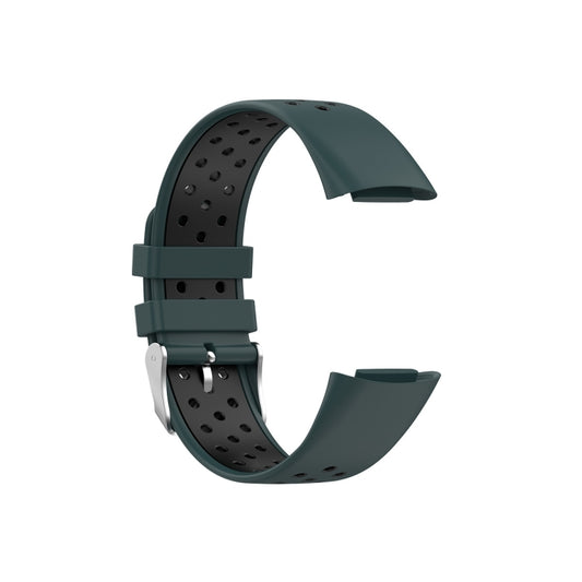 For Fitbit Charge 5 Double Color Metal Buckle Hole Silicone Watch Band(Green Black) by bashfashion