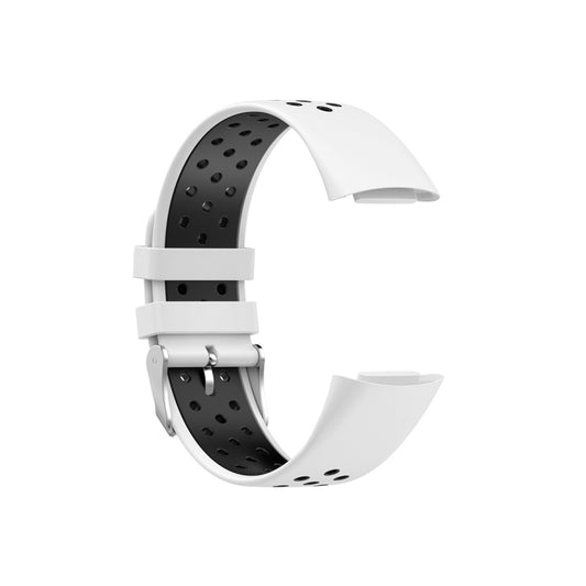 For Fitbit Charge 5 Double Color Metal Buckle Hole Silicone Watch Band(White Black) by bashfashion