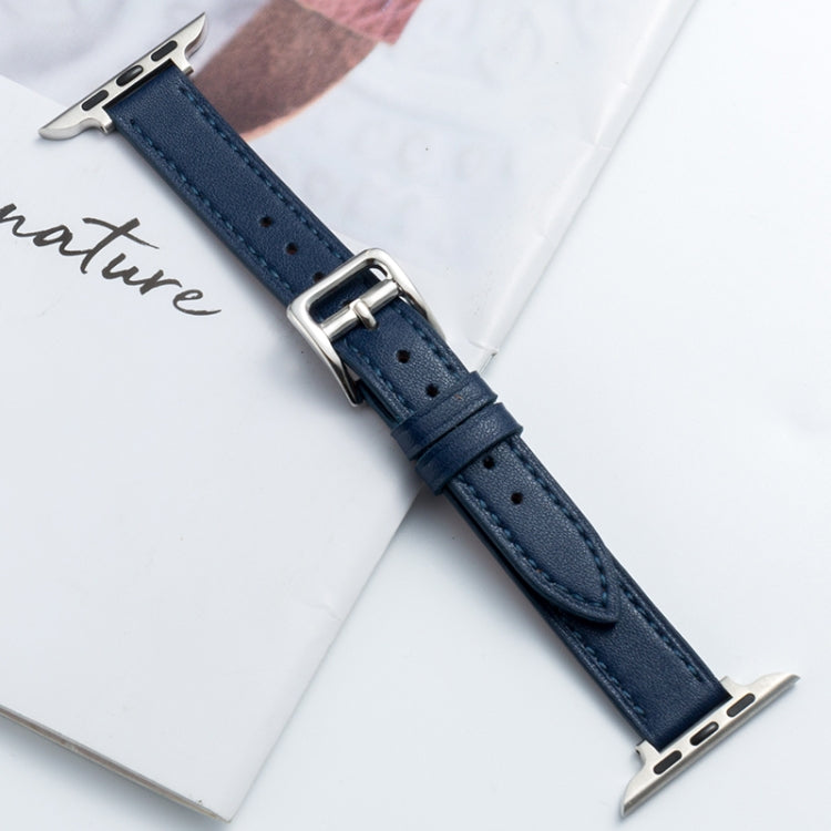 Microfiber Leather Pin Buckle Watch Band For Apple Watch Series 9&8&7 41mm / SE 3&SE 2&6&SE&5&4 40mm / 3&2&1 38mm(Dark Blue) by bashfashion