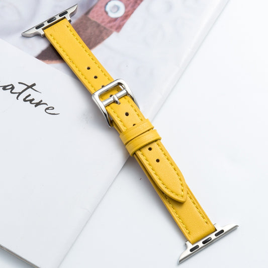 Microfiber Leather Pin Buckle Watch Band For Apple Watch Series 9&8&7 41mm / SE 3&SE 2&6&SE&5&4 40mm / 3&2&1 38mm(Yellow) by bashfashion