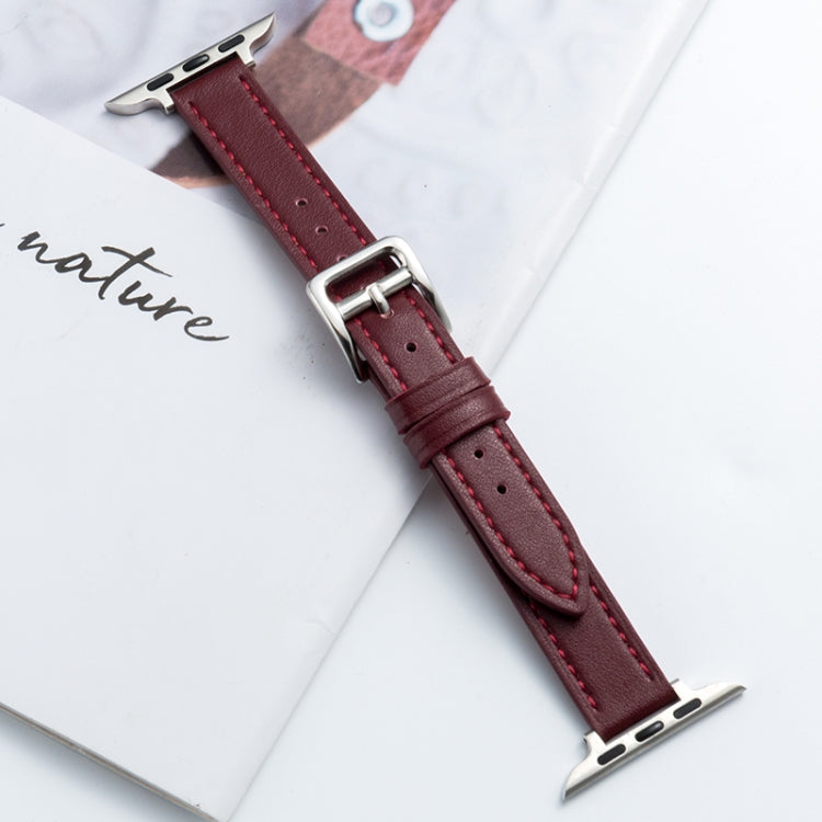 Microfiber Leather Pin Buckle Watch Band For Apple Watch Series 9&8&7 41mm / SE 3&SE 2&6&SE&5&4 40mm / 3&2&1 38mm(Wine Red) by bashfashion