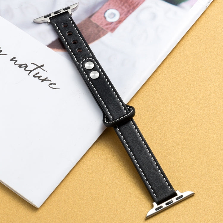 Microfiber Leather Double Buckle Watch Band for Apple Watch Series 9&8&7 41mm / SE 3&SE 2&6&SE&5&4 40mm / 3&2&1 38mm (Black) by bashfashion