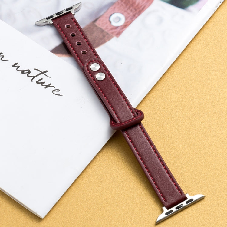 7 45mm / 6&SE&5&4 44mm / 3&2&1 42mm Microfiber Leather Car Line Small Waist Double Buckle Watch Band(Wine Red) by bashfashion