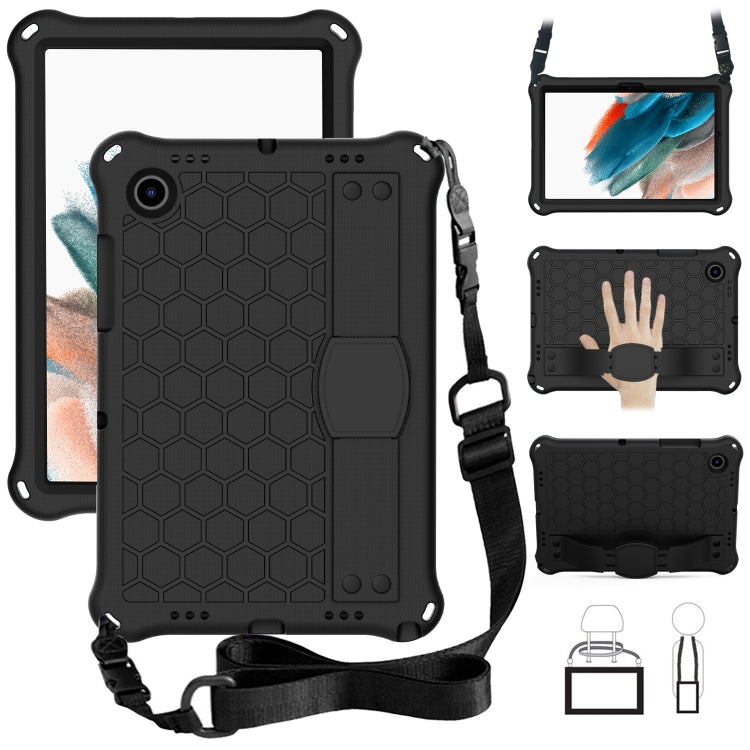 For Galaxy Tab A8 10.5 2021 X200/X205 Honeycomb EVA+PC Tablet Case with Strap(Black+Black) by bashfashion