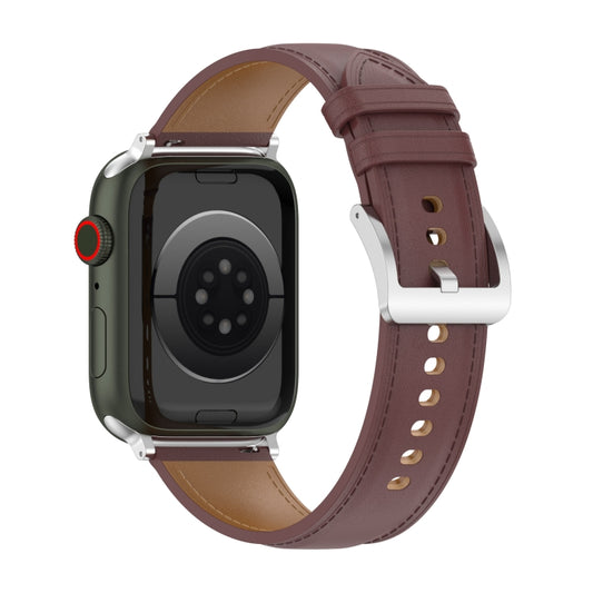 20mm Top Layer Cowhide Sewing Watch Band For Apple Watch Series 9&8&7 41mm / SE 3&SE 2&6&SE&5&4 40mm / 3&2&1 38mm(Dark Brown) by bashfashion