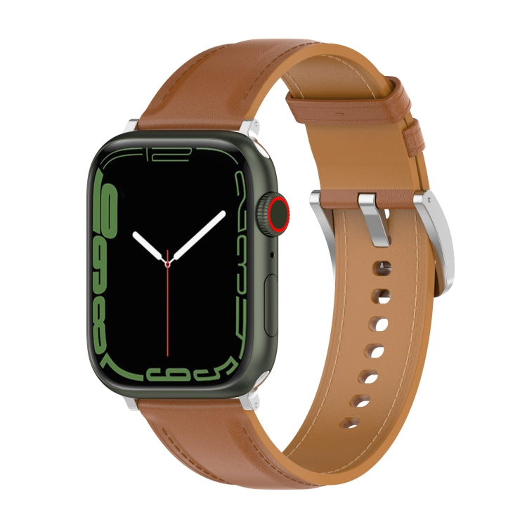 20mm Top Layer Cowhide Sewing Watch Band For Apple Watch Series 9&8&7 41mm / SE 3&SE 2&6&SE&5&4 40mm / 3&2&1 38mm(Light Brown) by bashfashion